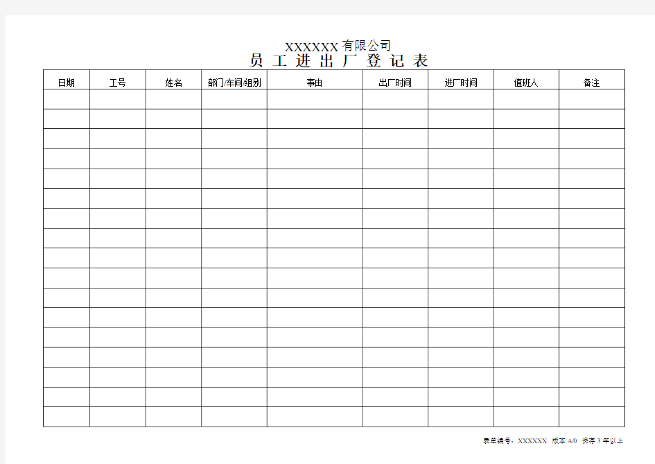 员工进出厂登记表