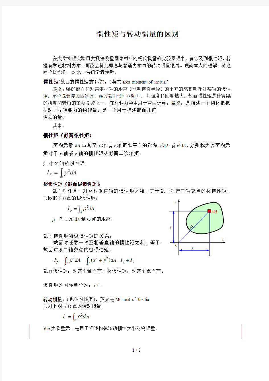 惯性矩与转动惯量区别