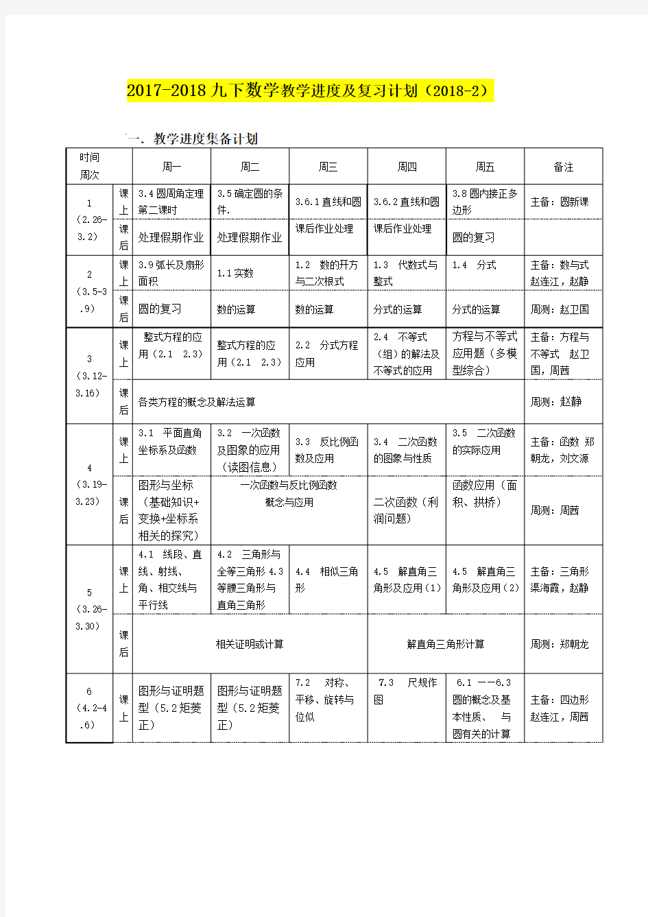 中考数学复习计划