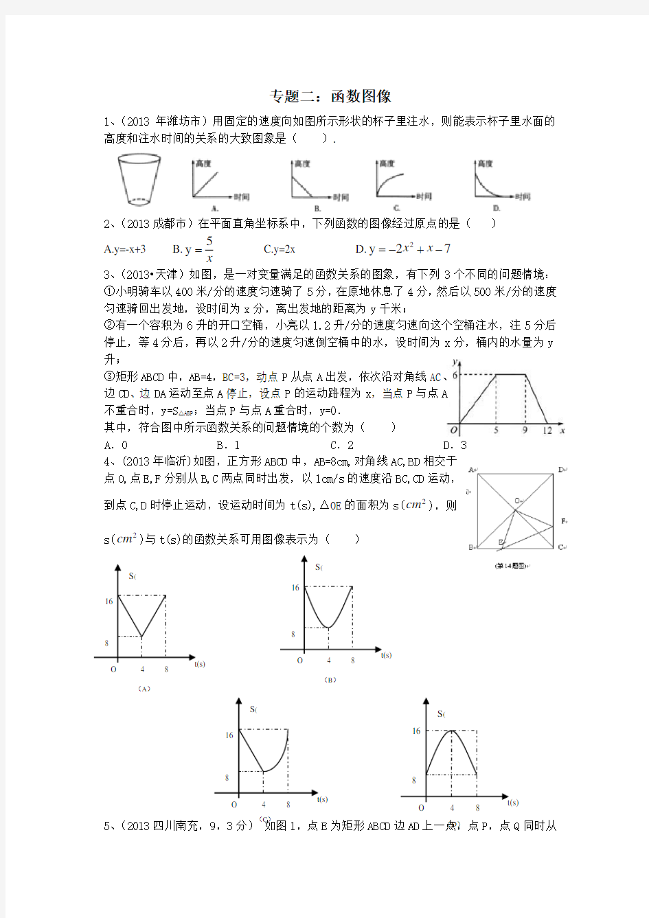 中考数学专题：函数图像