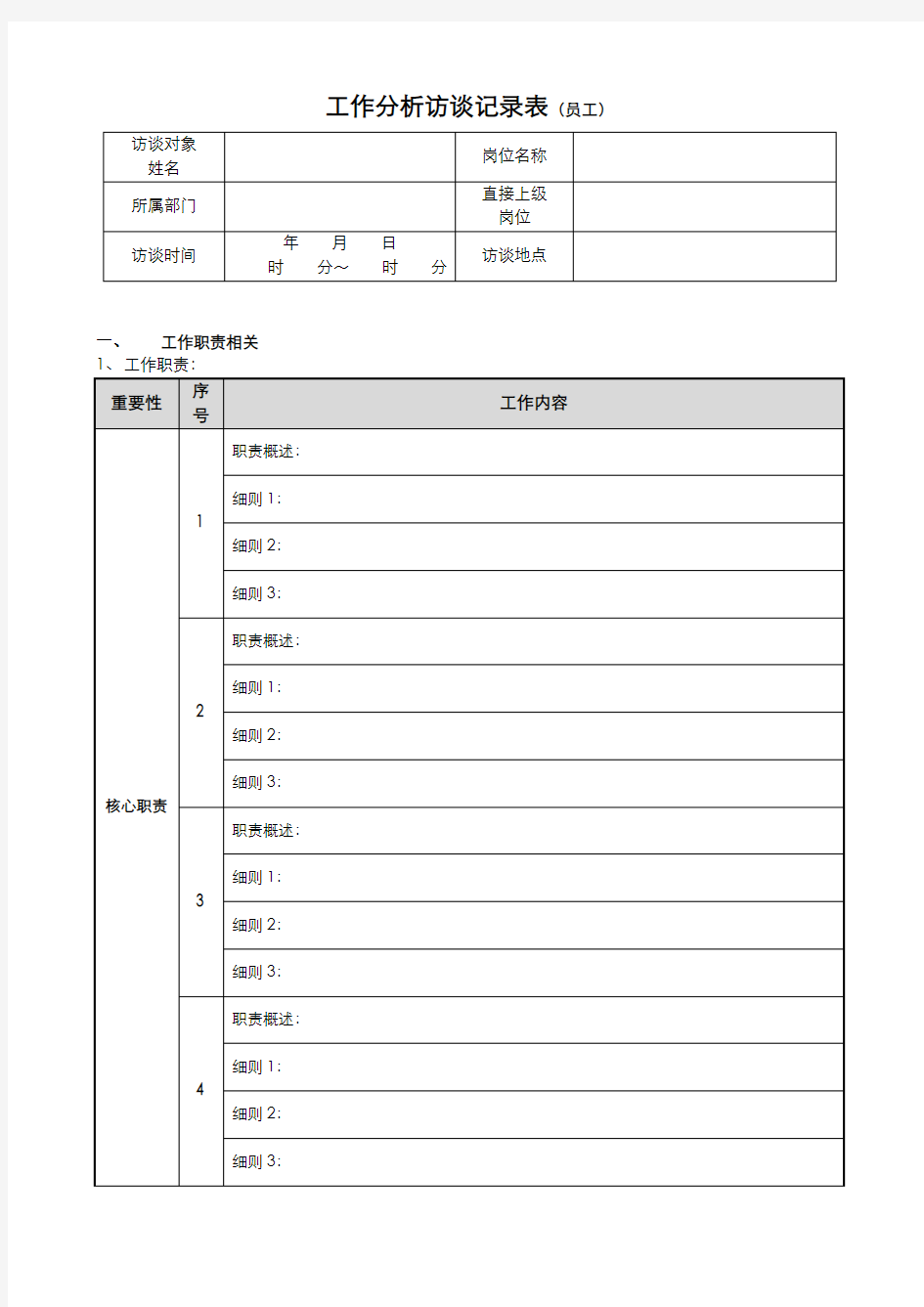 工作分析访谈记录表样例