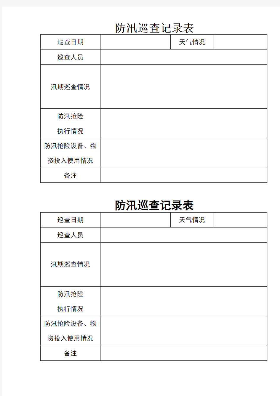 防汛巡查记录表