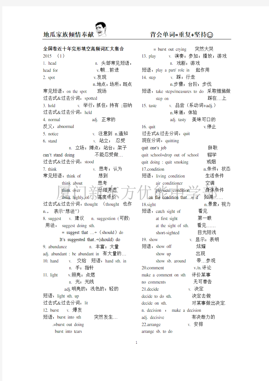 近十年高考完形填空生词汇总