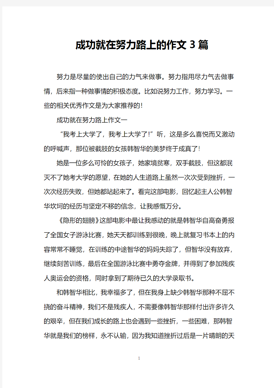 成功就在努力路上的作文3篇