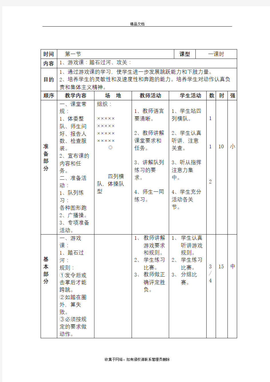 小学体育游戏课教案说课材料