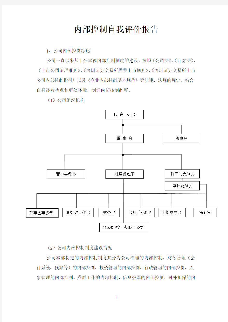 内部控制自我评价报告