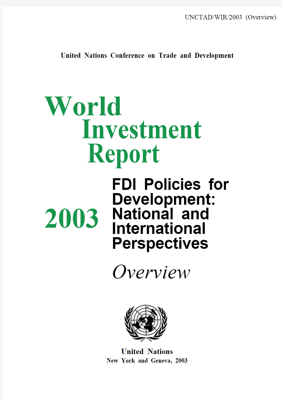 联合国贸发会议《2003世界投资报告》概述英文版