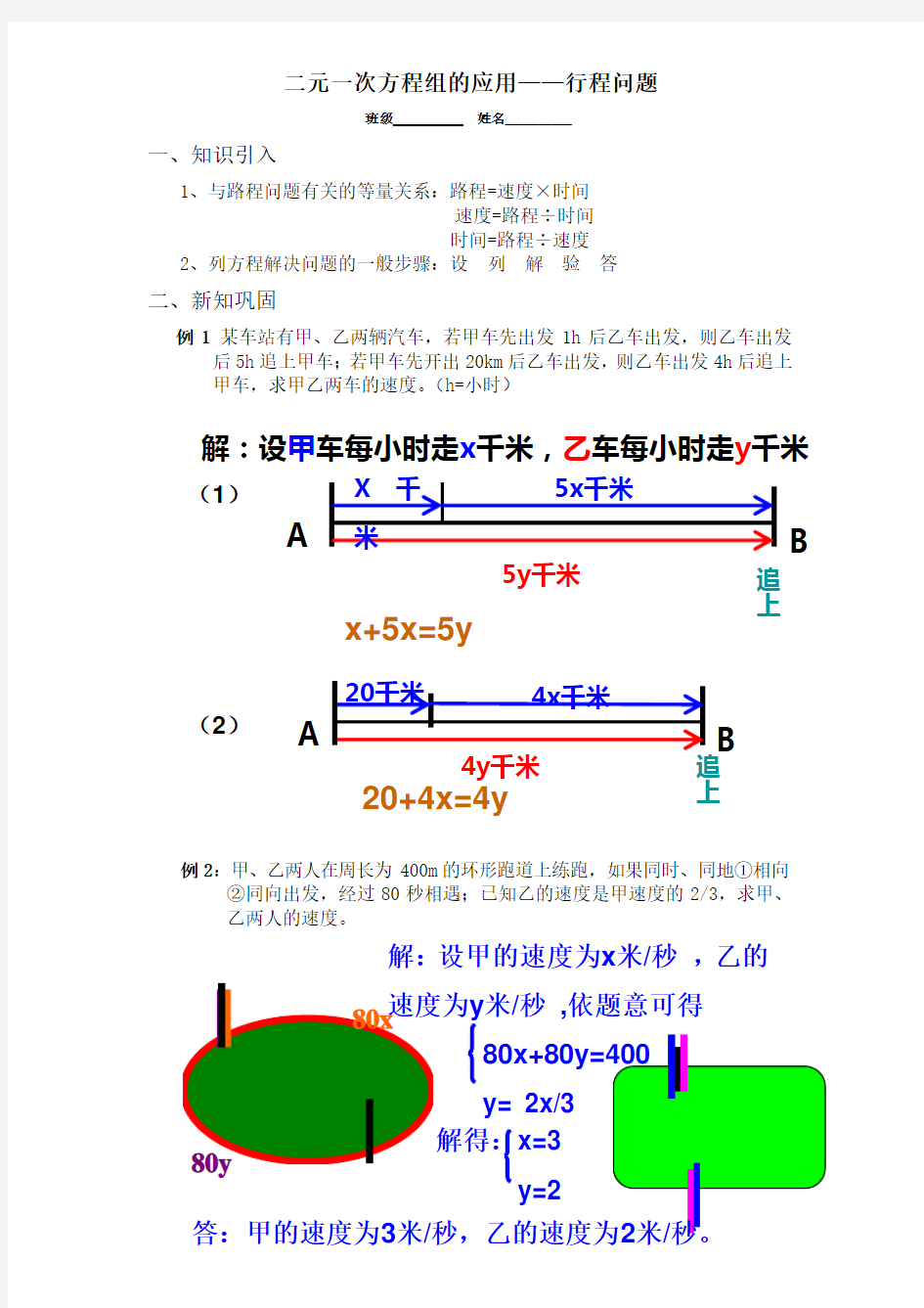 二元一次方程组的应用——行程问题