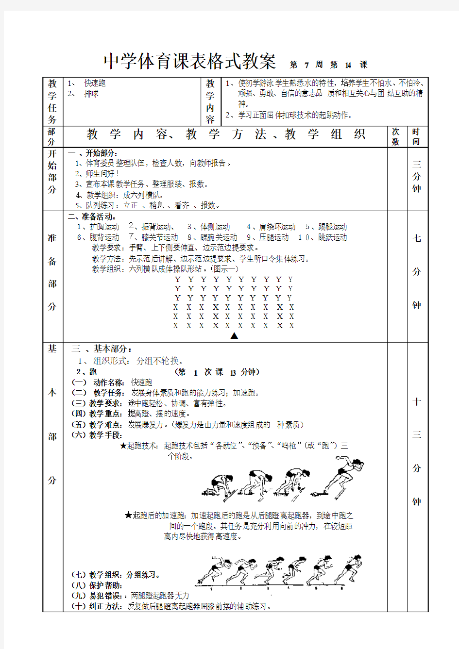 快速跑排球1—6课表格式教案