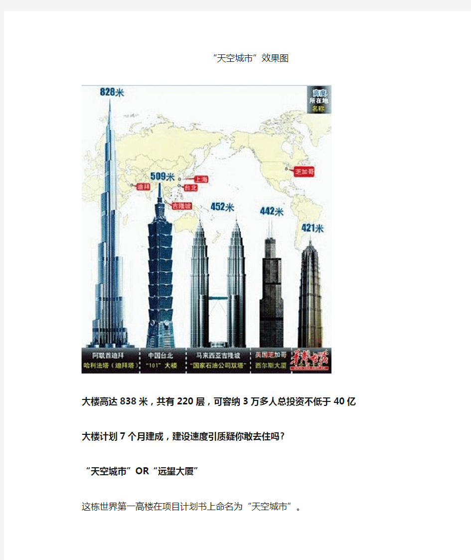 长沙将建世界第一高楼 高838米计划7个月建成