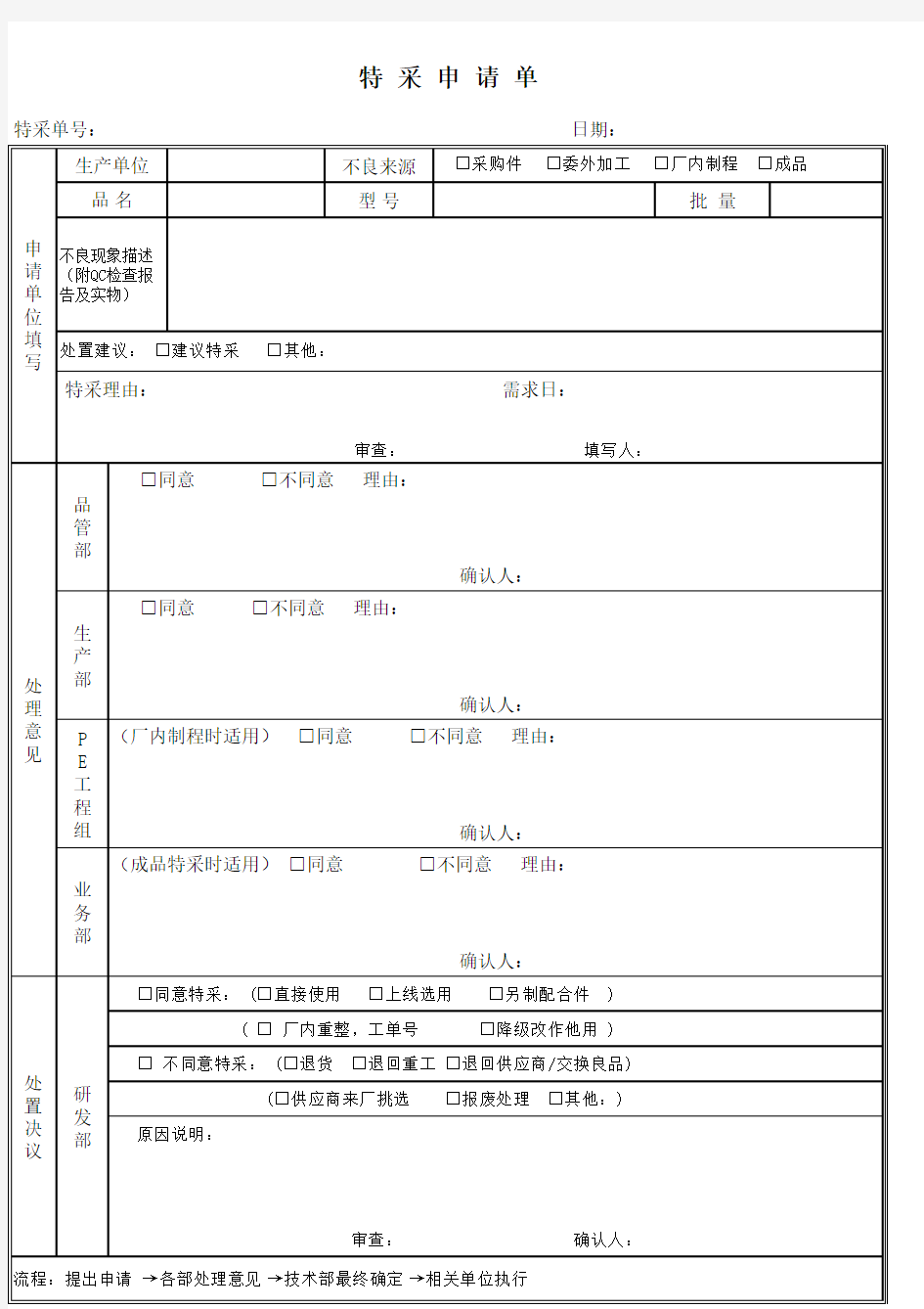 特采申请单