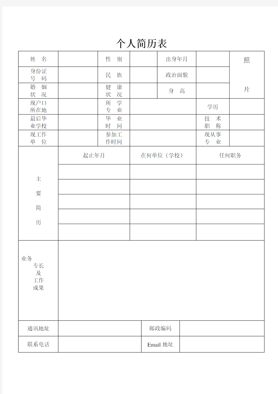 在职人员简历模版