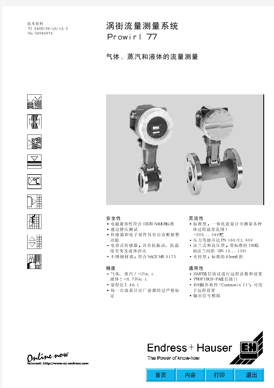 E+H涡街流量计选型