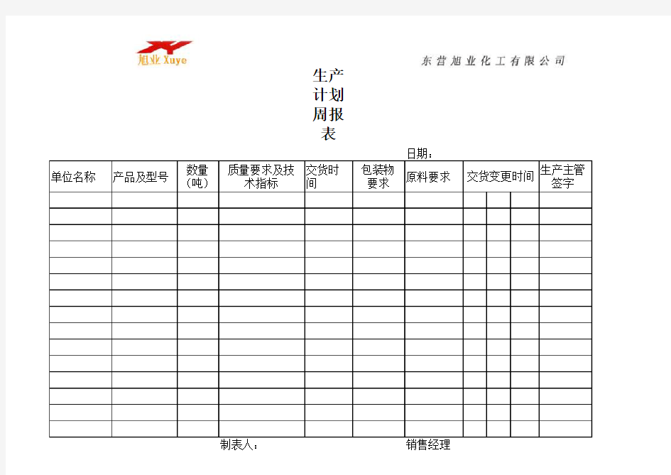 生产计划周报表