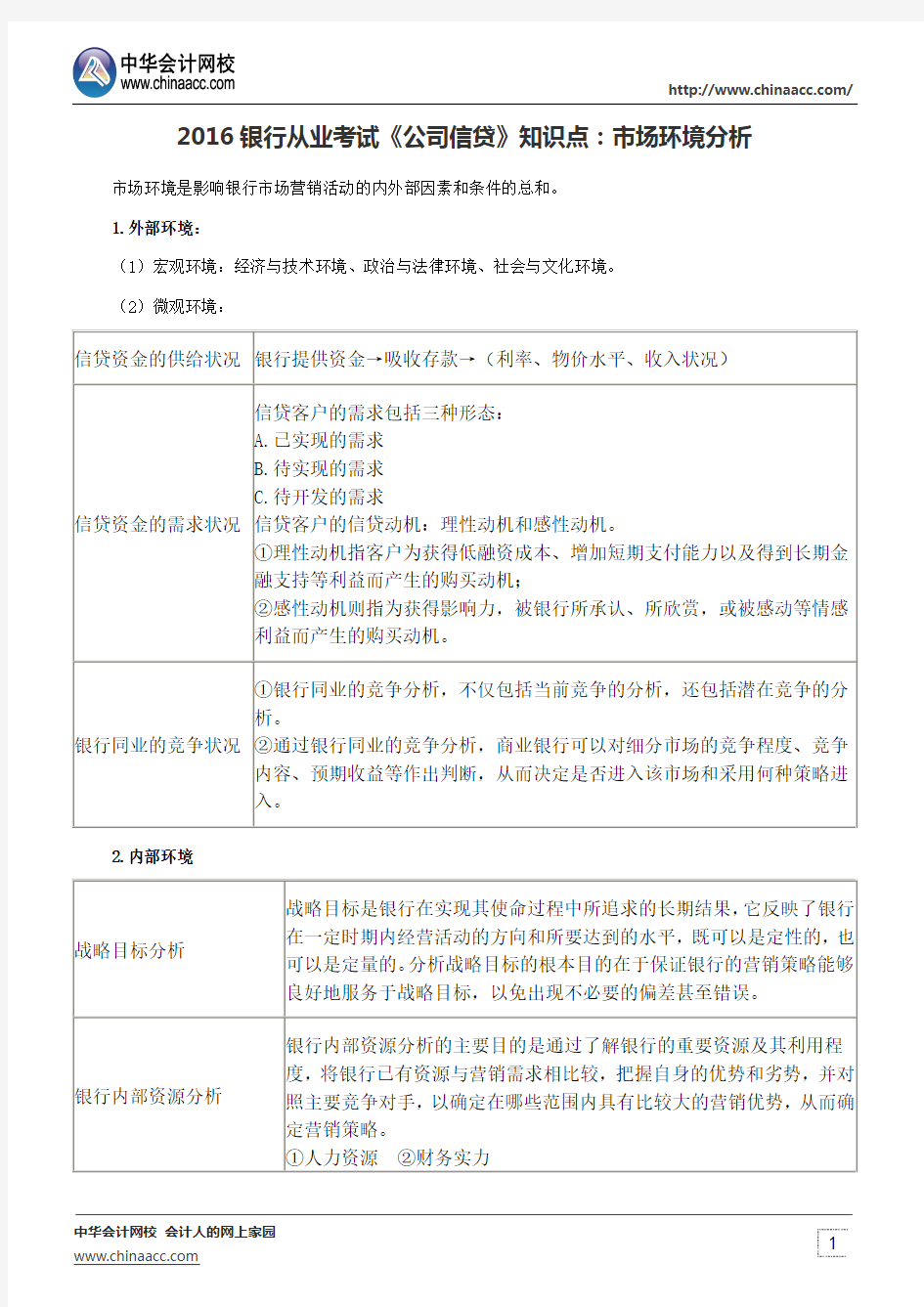 2016银行从业考试《公司信贷》知识点：市场环境分析