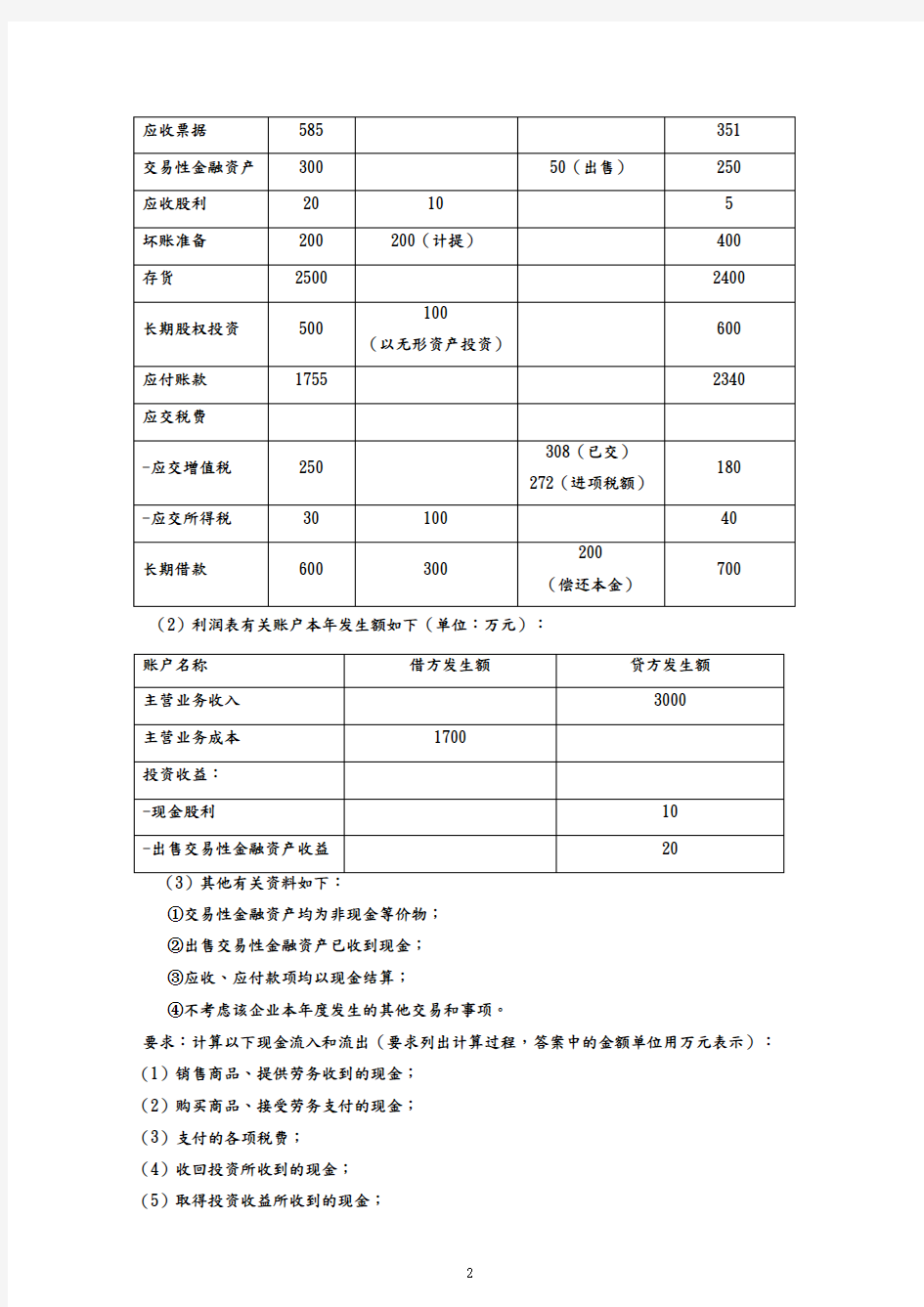 现金流量表五大练习题