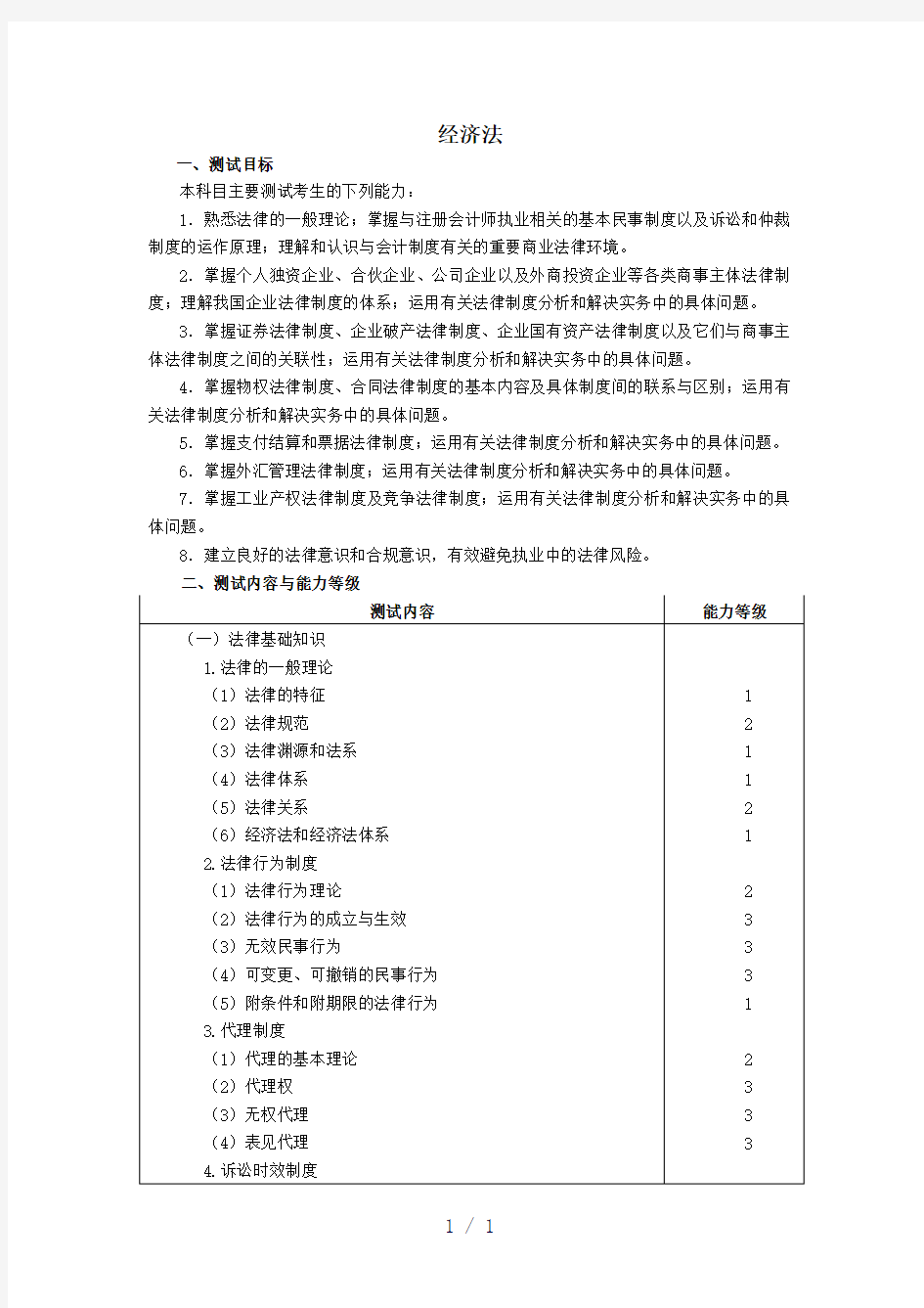 注册会计师考试大纲--经济法