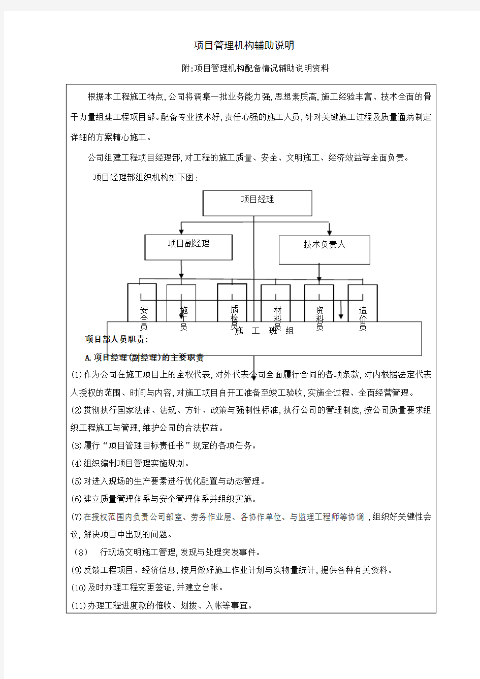 项目管理机构辅助说明