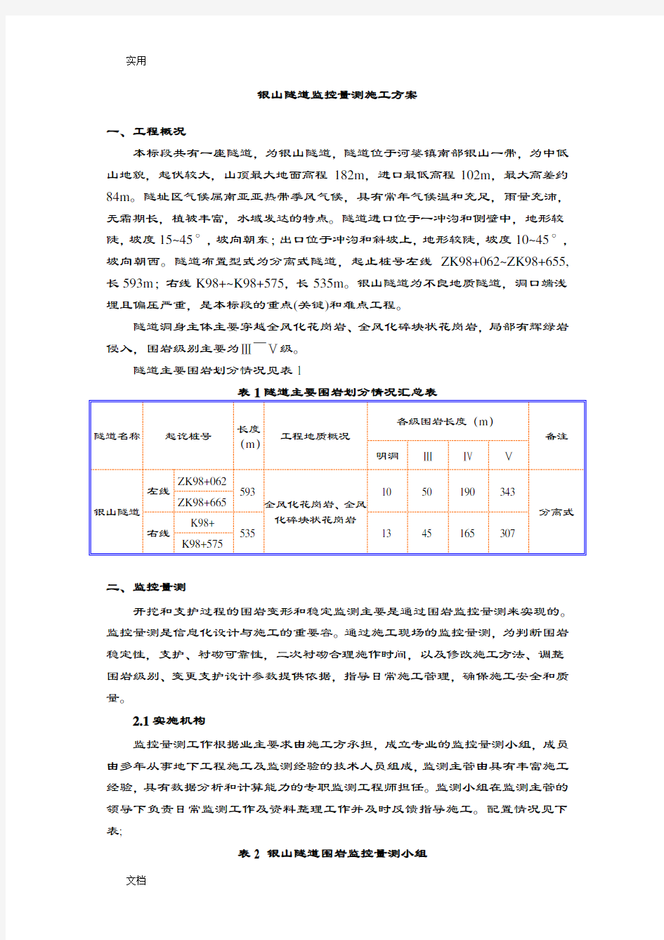 围岩监控量测方案设计