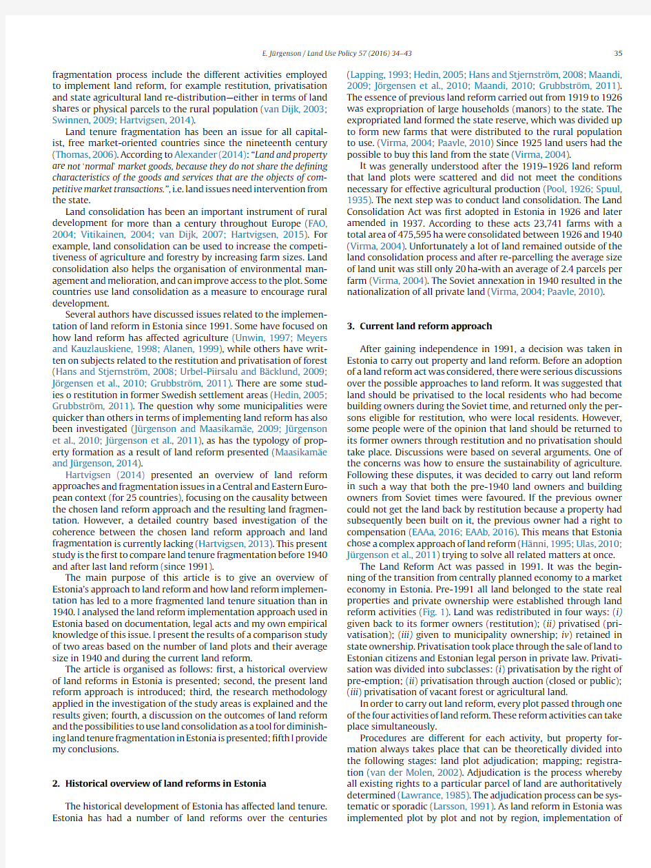 Land reform, land fragmentation and perspectives for future land consolidation in Estonia