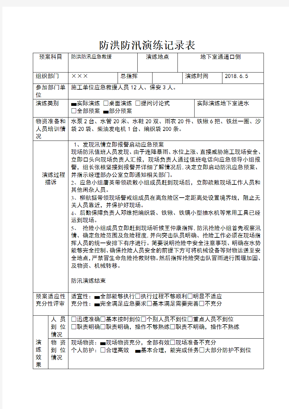 防洪防汛演练记录