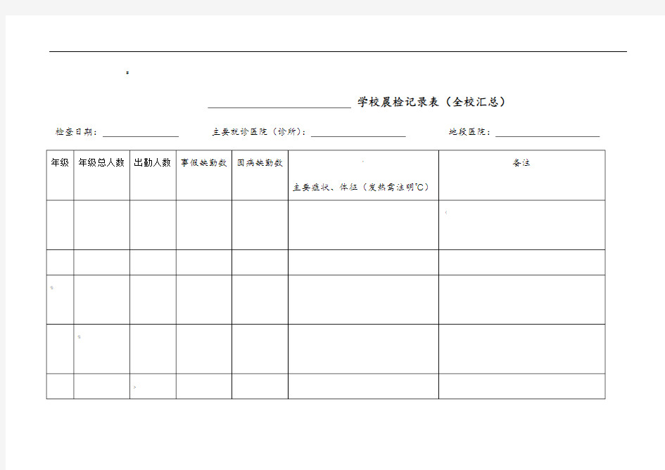 学校晨检记录表(全校汇总)