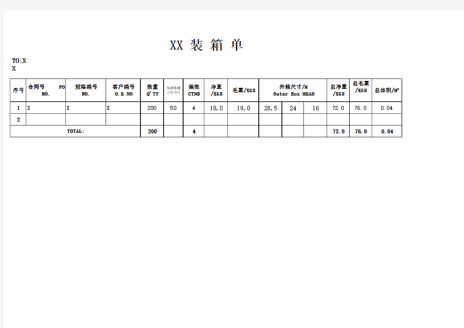 外贸产品装箱单样本