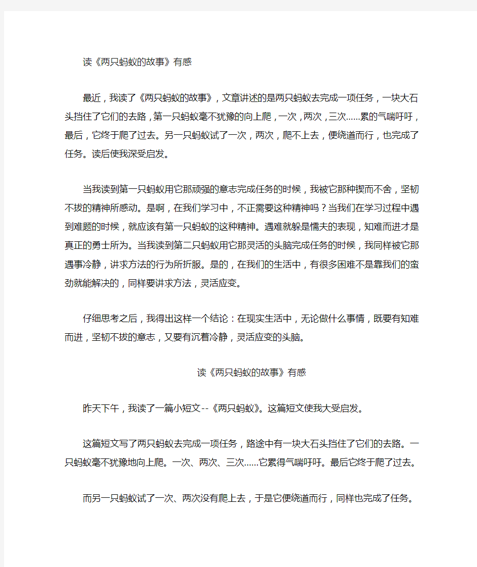 两只蚂蚁的故事读后感