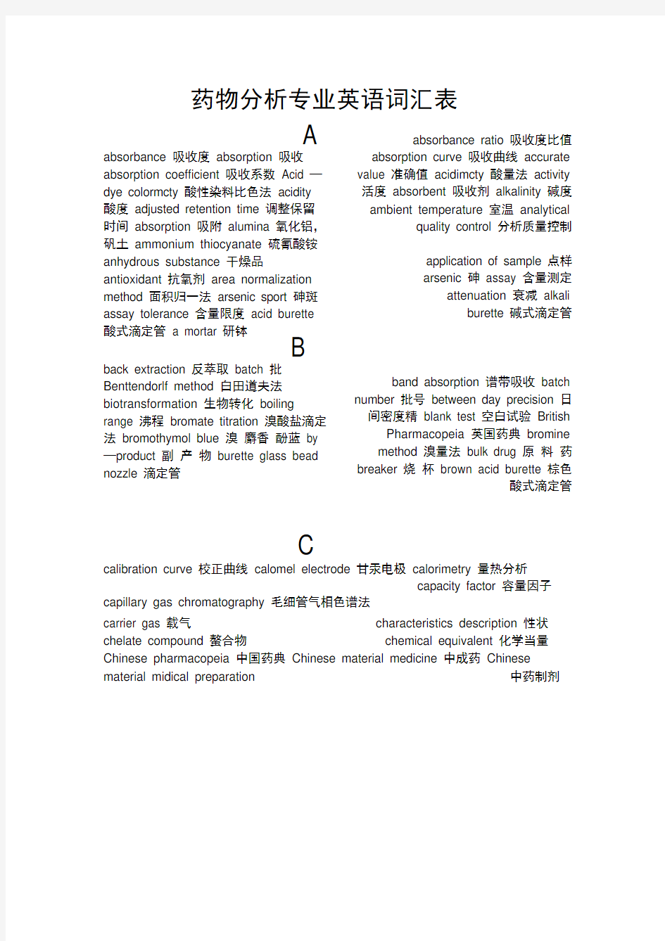 药物分析常用英语词汇