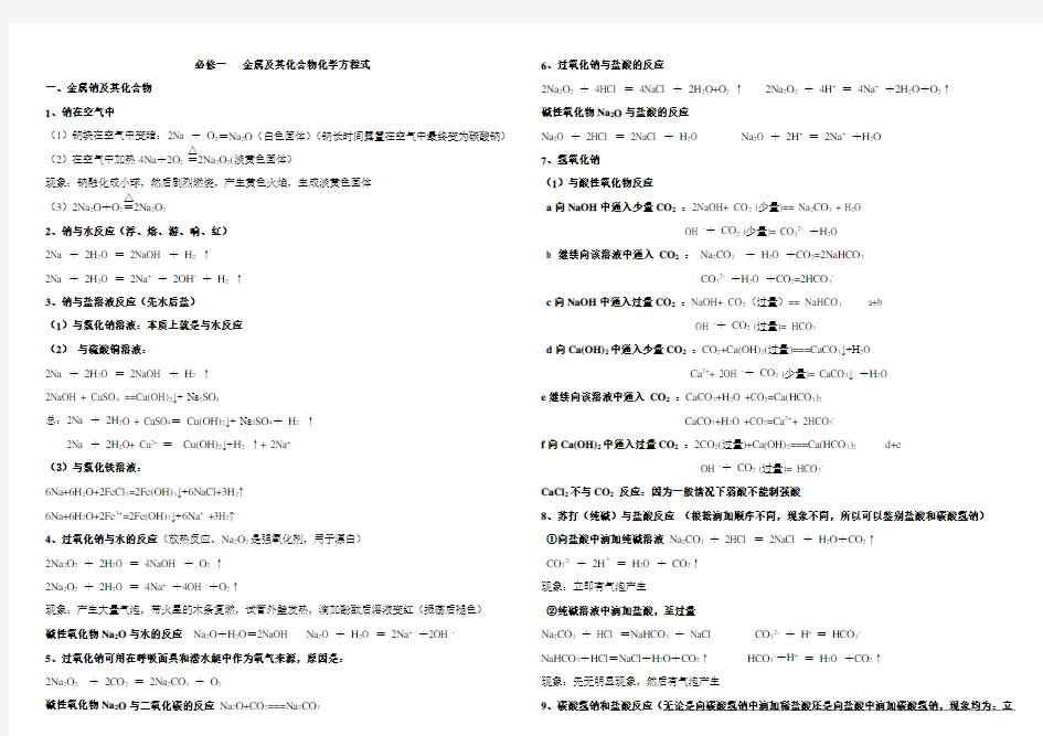 (完整版)金属及其化合物化学方程式汇总