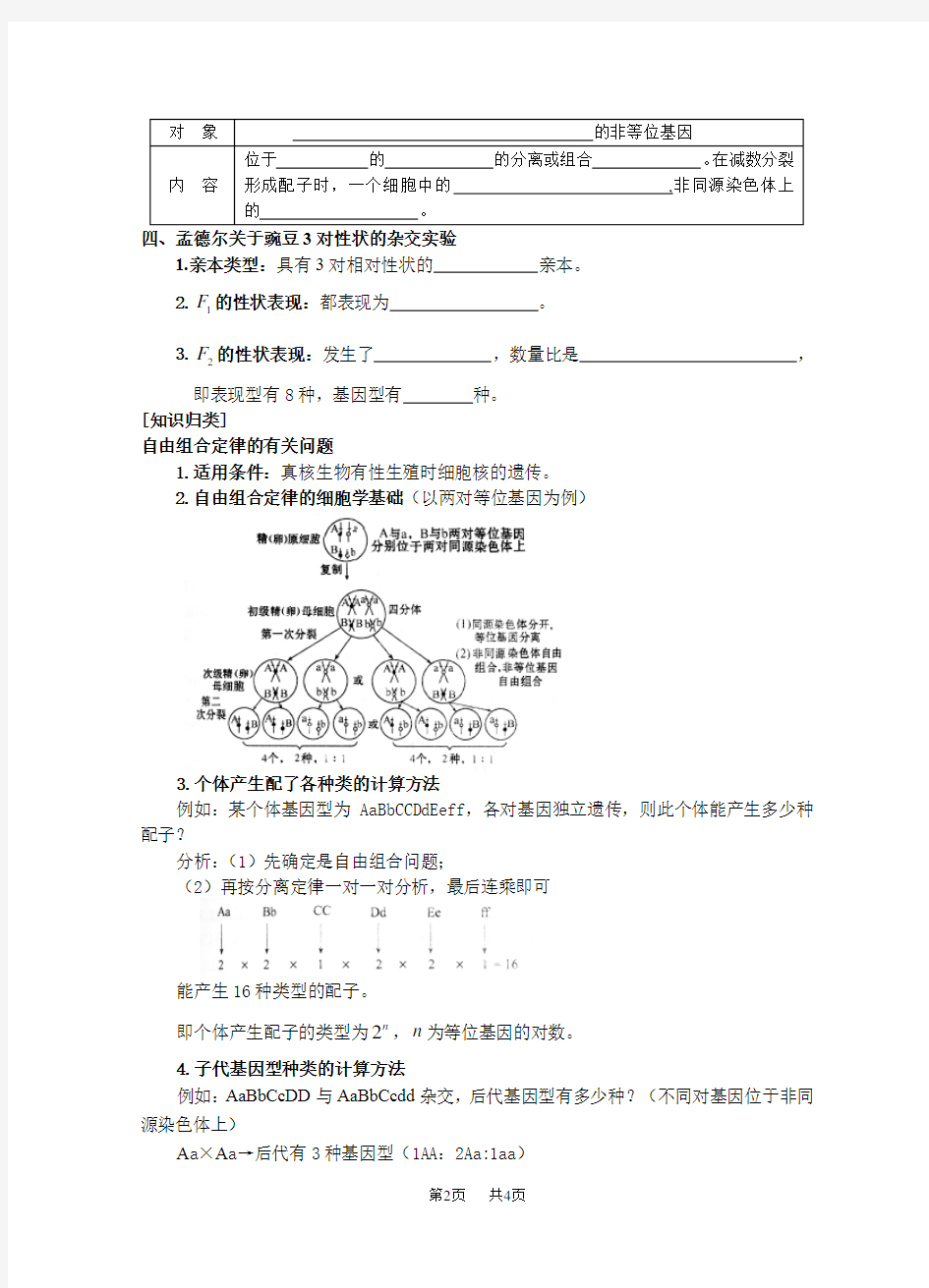 第二节 基因的自由组合定律教学案_苏教版_高中生物必修2