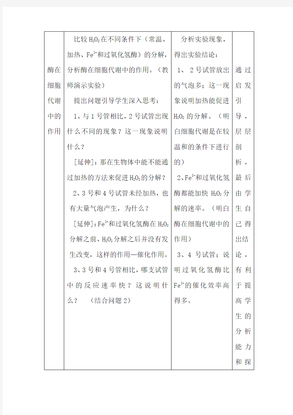 高中生物_酶的作用和本质教学设计学情分析教材分析课后反思