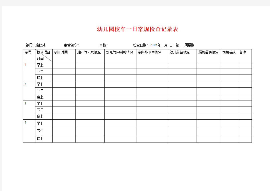 幼儿园校车一日常规检查记录表