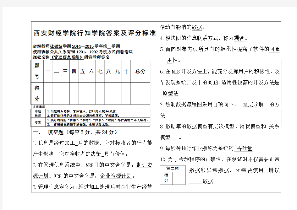 《管理信息系统》试题B卷答案