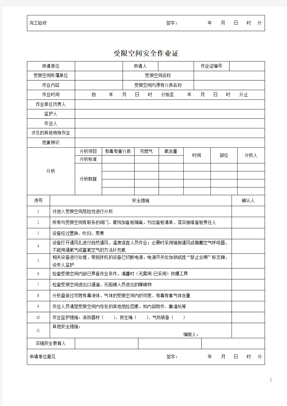 八大特殊作业票证(模板)汇编