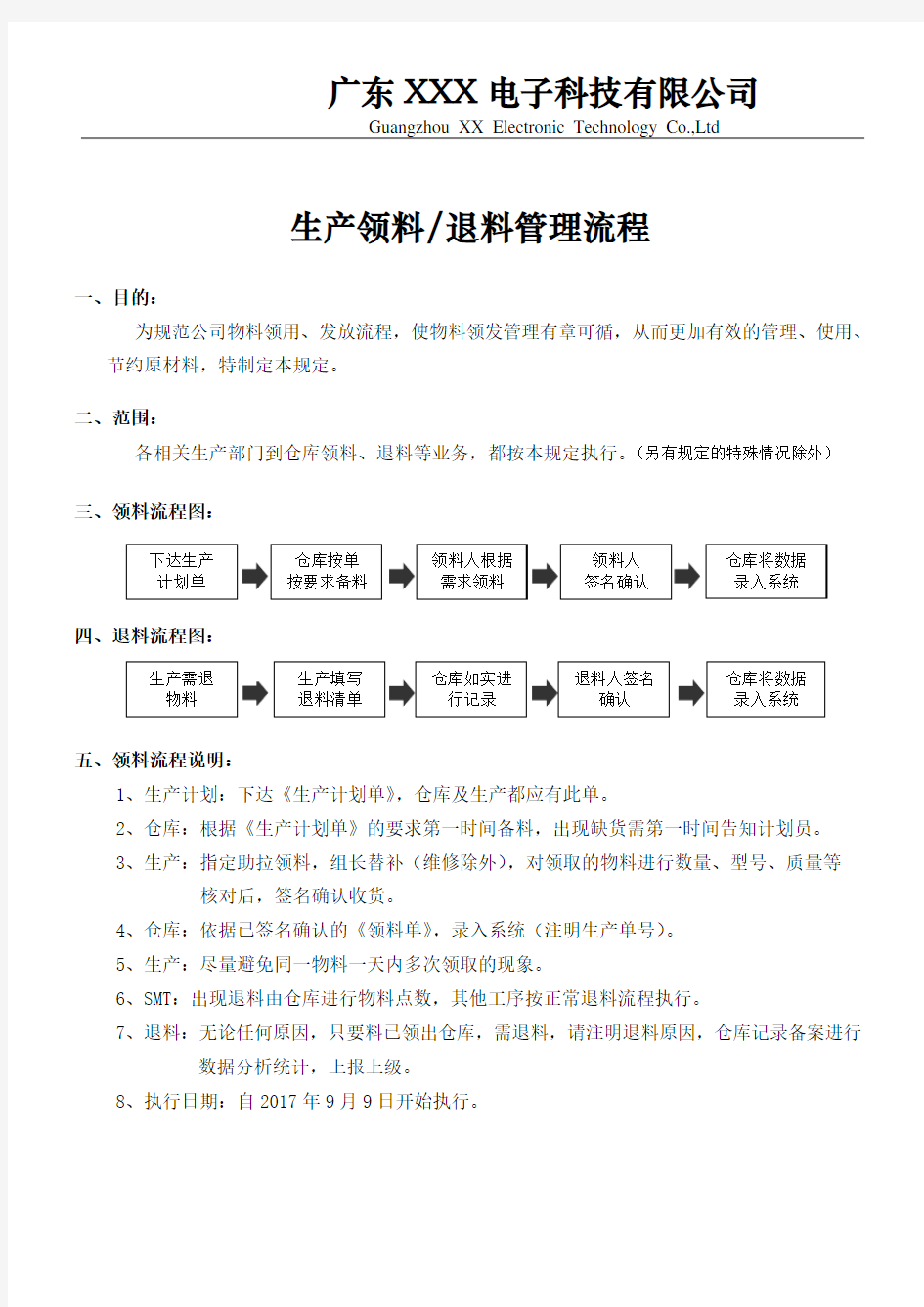 生产领退料流程及要求