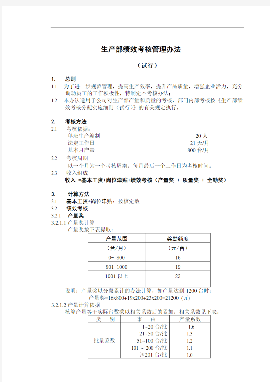 生产部考核办法(发布稿)