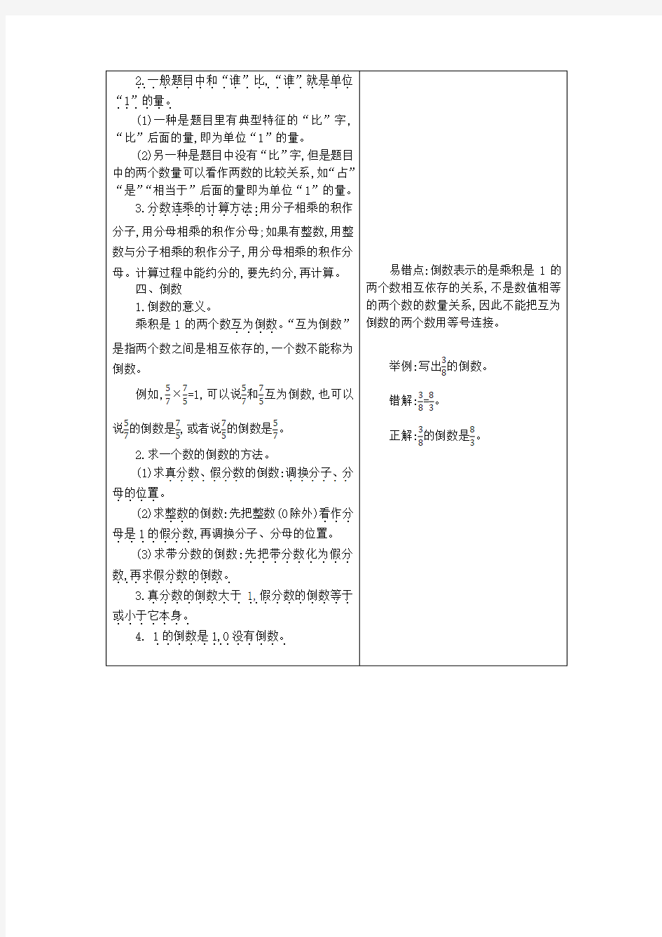 北京课改版六年级上册数学全册知识小结