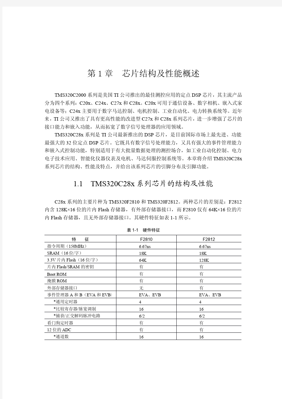 TMS320C28x系列芯片的结构及性能