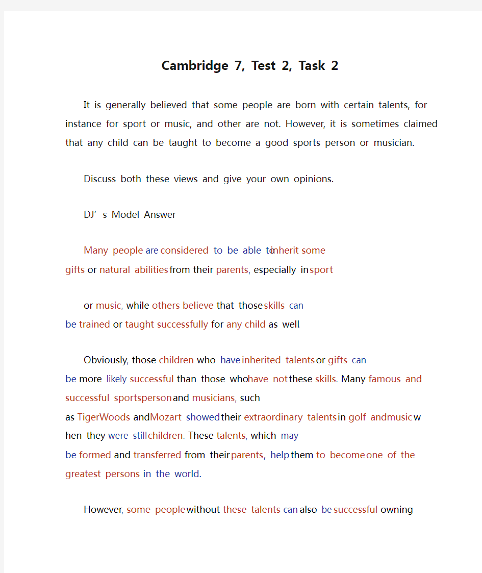 Cambridge 7, Test 2, Task 2 范文