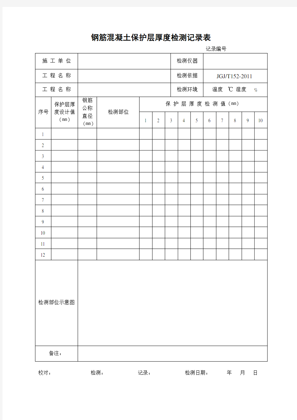 钢筋混凝土保护层厚度检测记录表