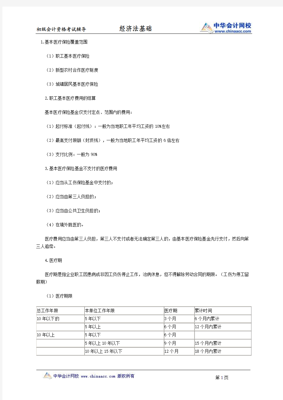 初级会计职称《经济法基础》知识点：基本医疗保险