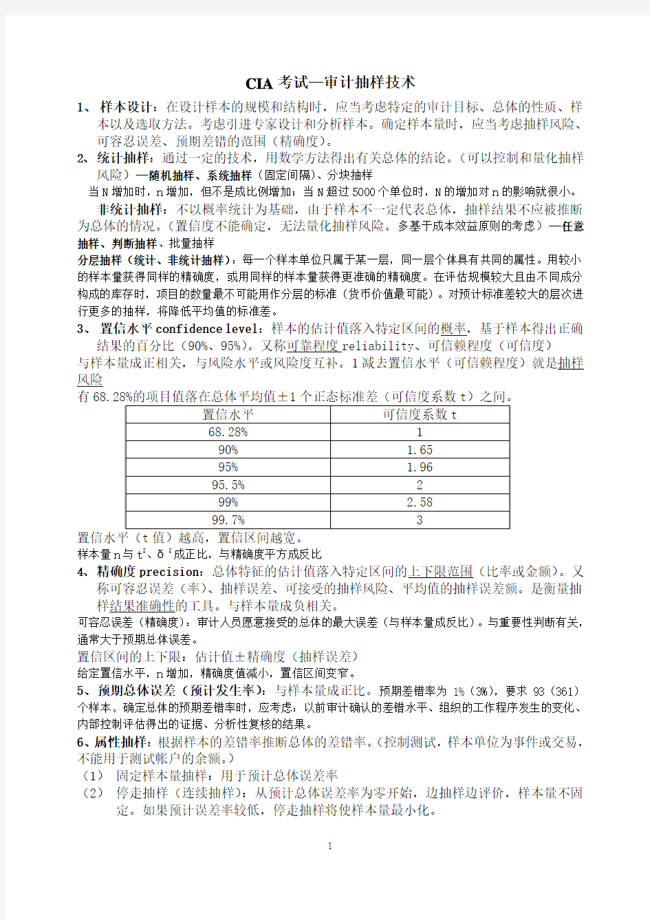 CIA考试—审计抽样技术