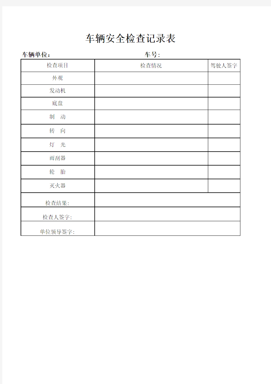 车辆安全检查记录表