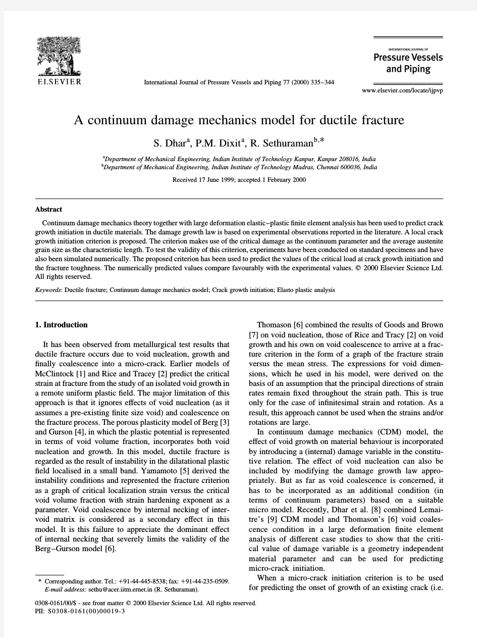A continuum damage mechanics model for ductile fracture