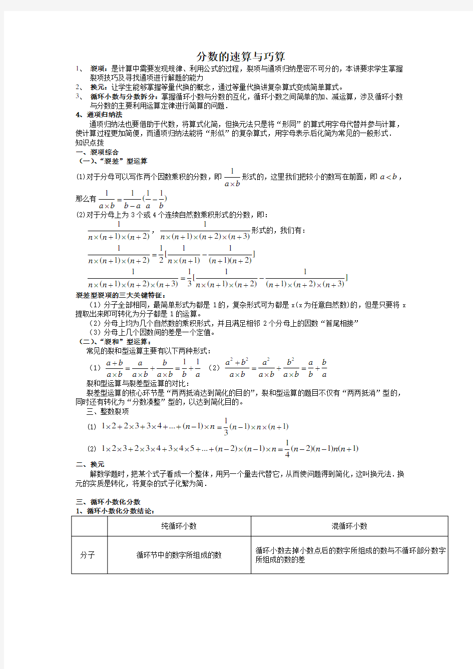 分数拆项与裂项