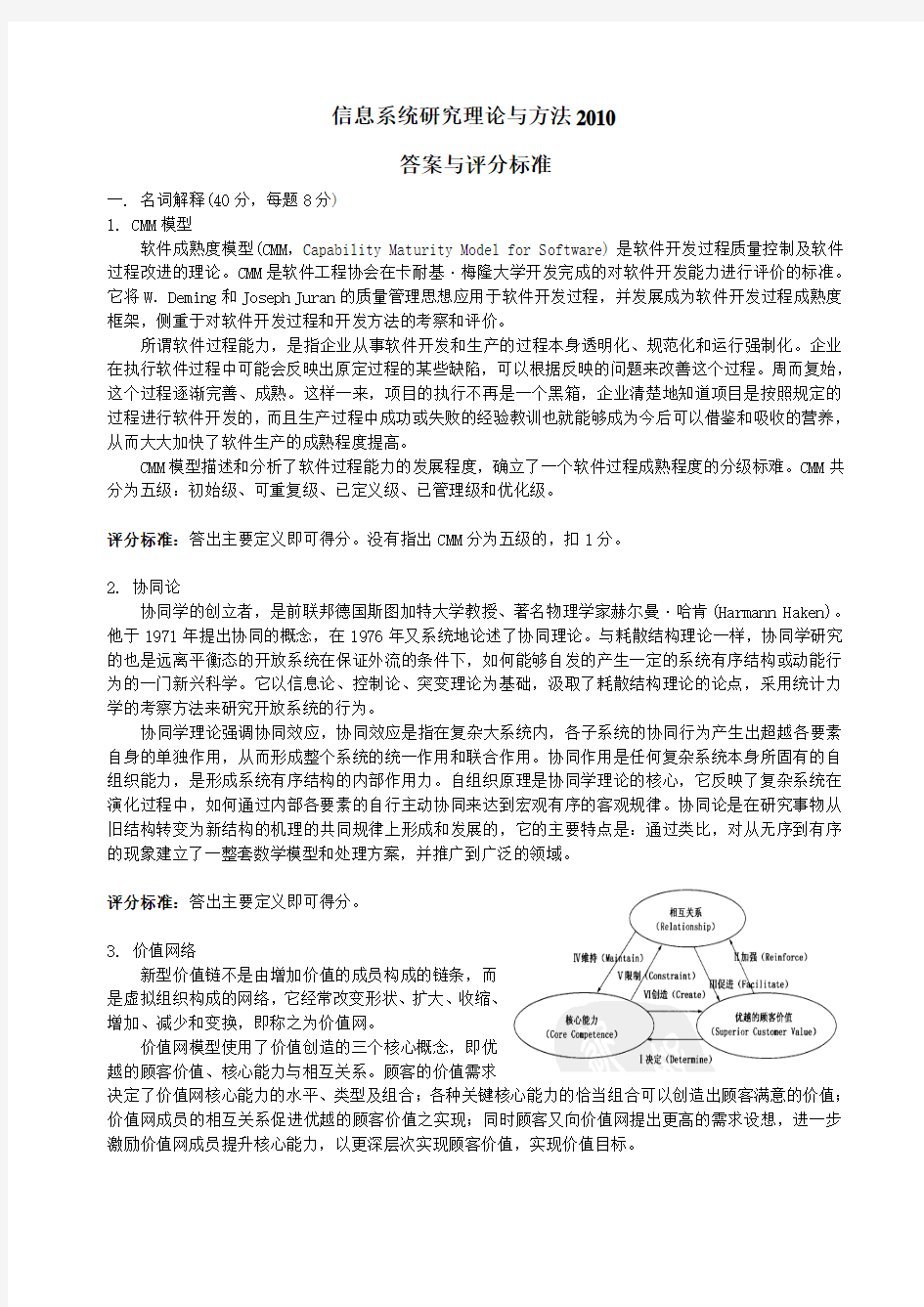 信息系统研究理论与方法试卷(2010)答案及评分标准