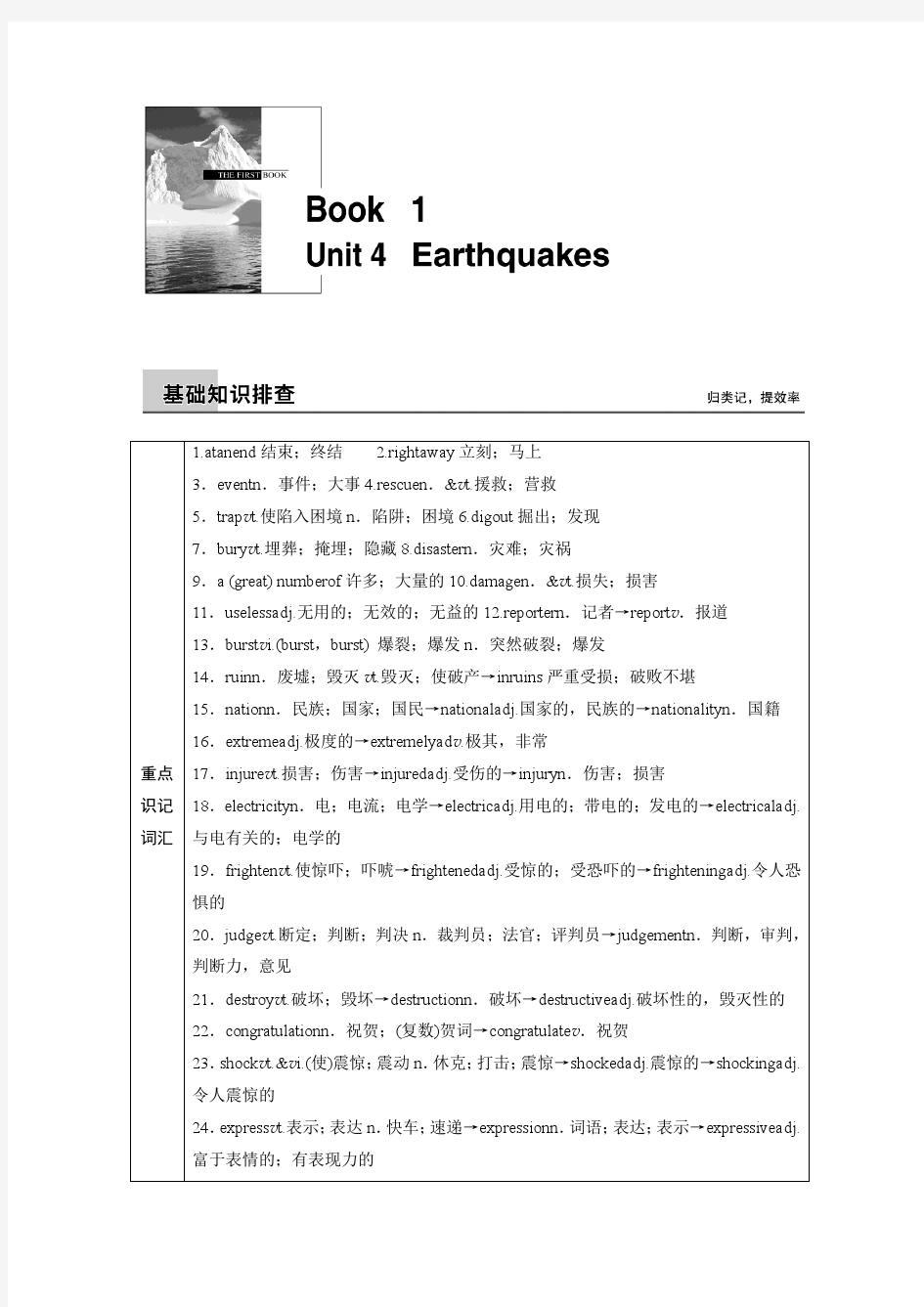 【步步高 人教版】2016届高三英语大一轮复习《Book 1 Unit 4 Earthquakes》文档