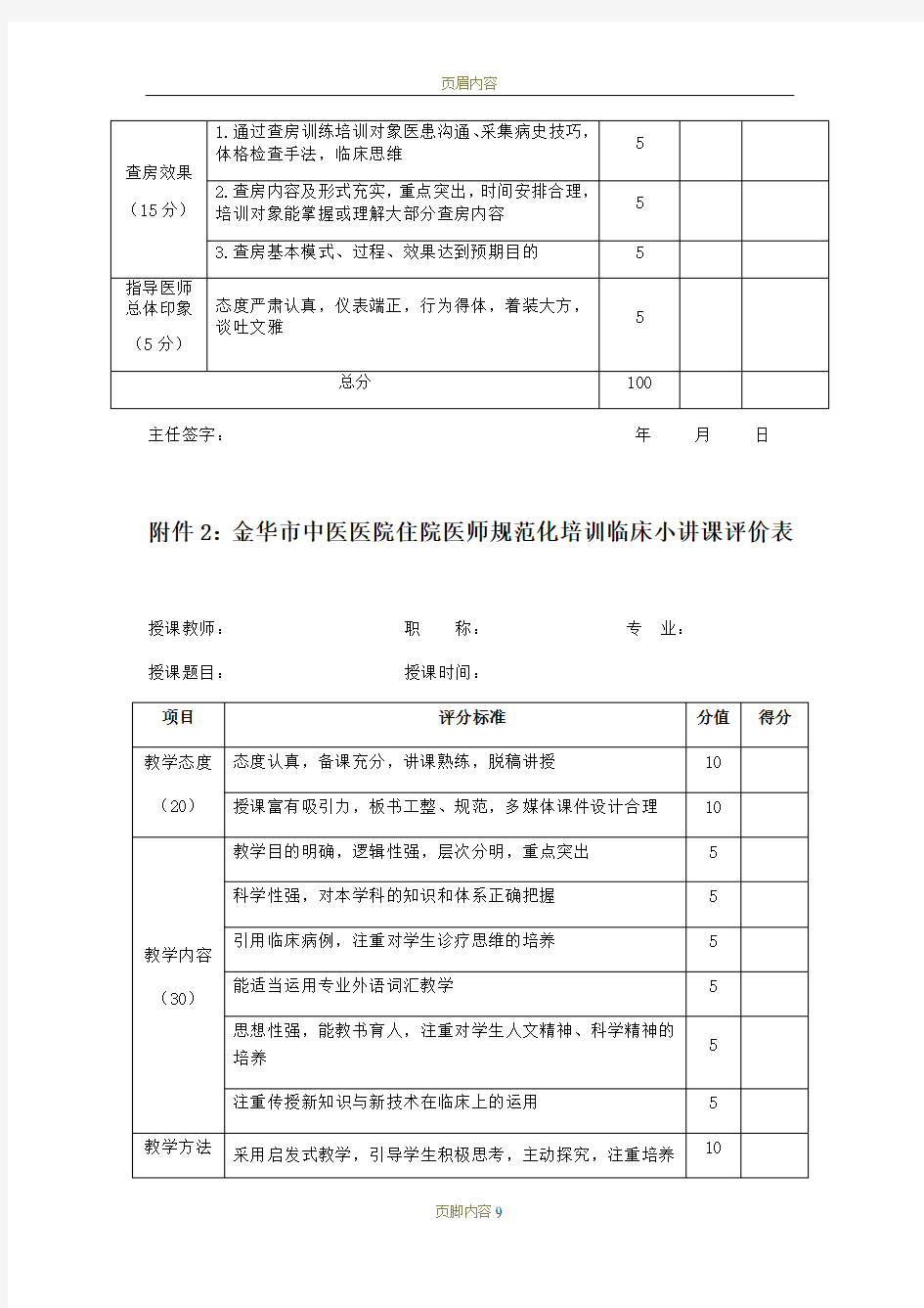 住院医师规范化培训师资绩效考核办法相关附件