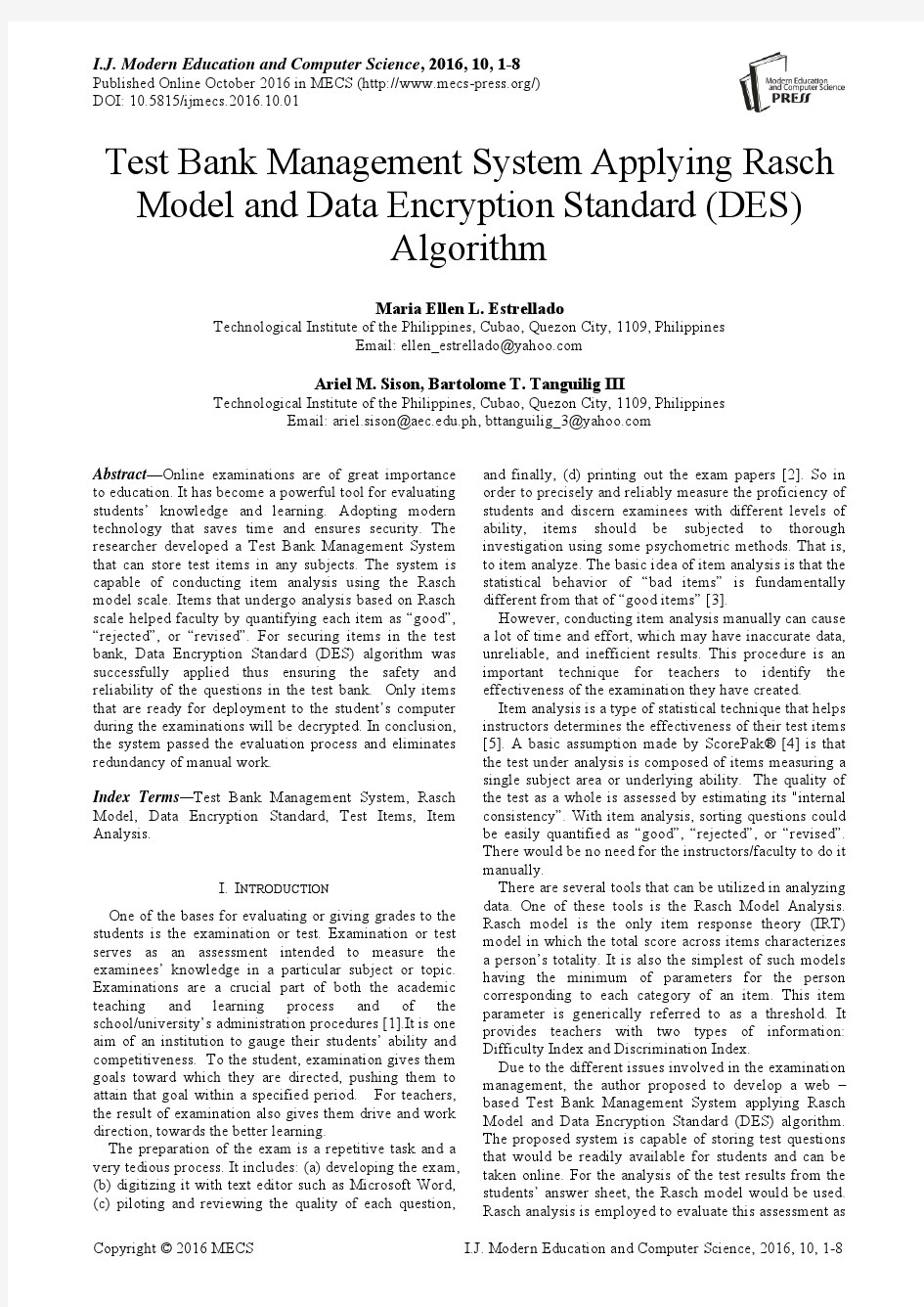 Test Bank Management...(IJMECS-V8-N10-1)